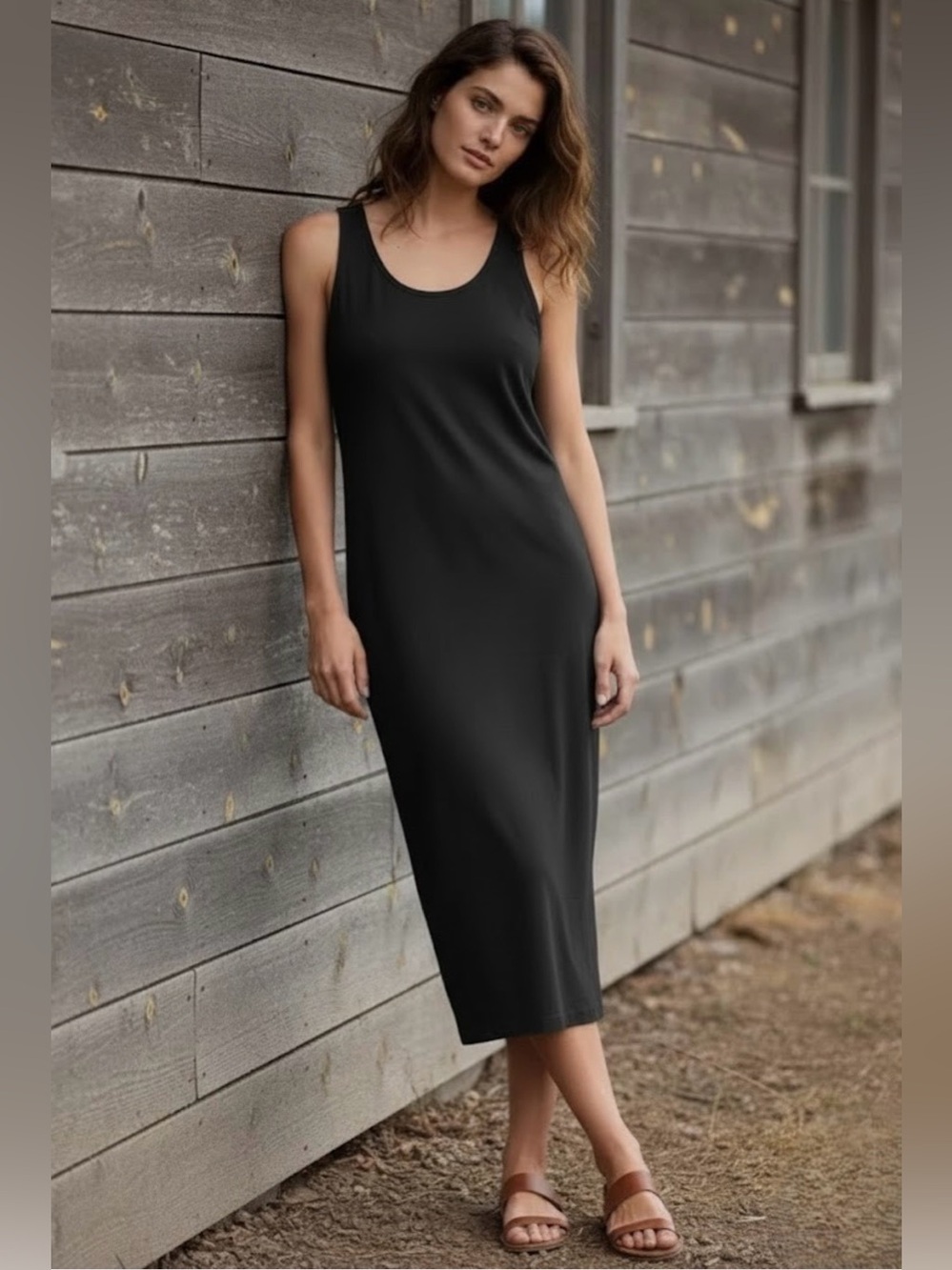 Eileen Fisher Tank Dress Black Sleeveless Viscose Jersey Sz Small